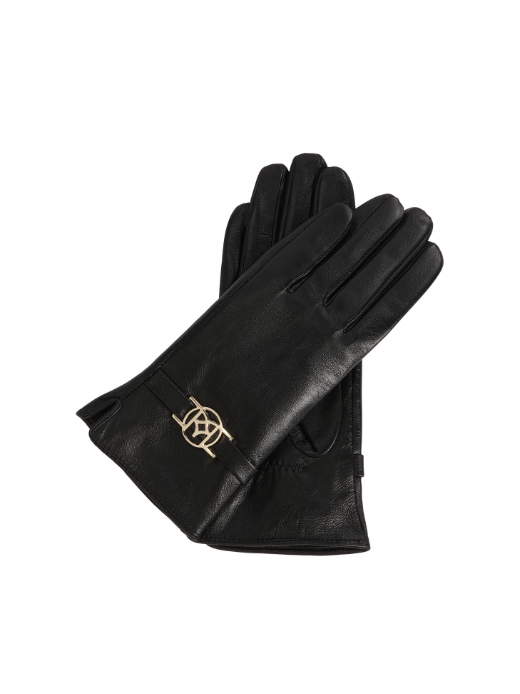 Guanti in pelle nera con cinturino monogrammato ELMORE