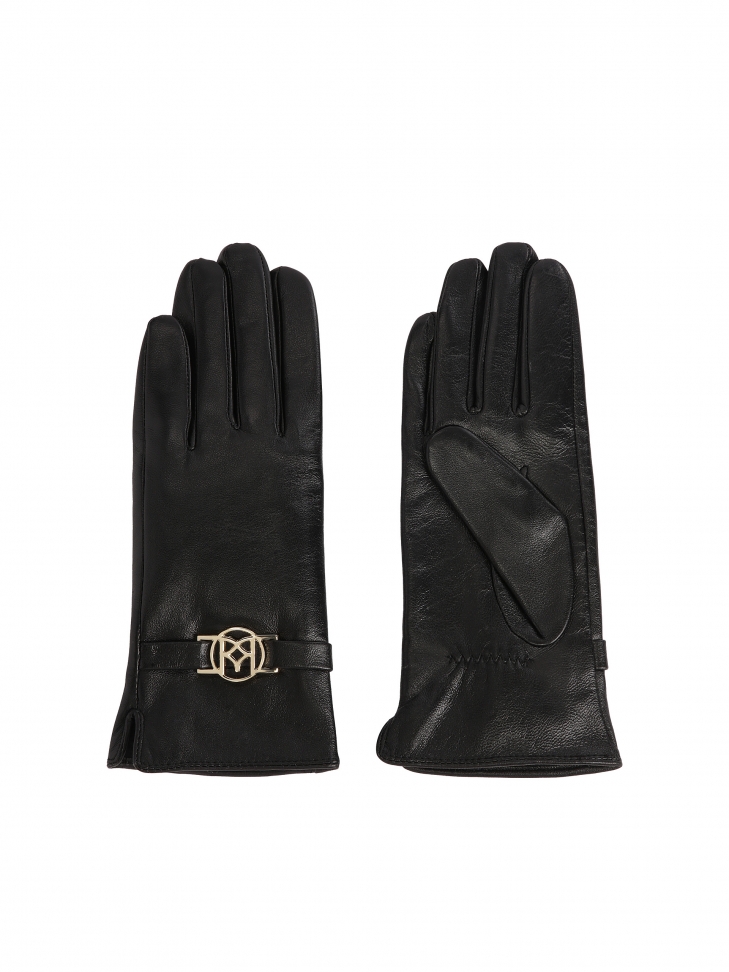 Guanti in pelle nera con cinturino monogrammato ELMORE