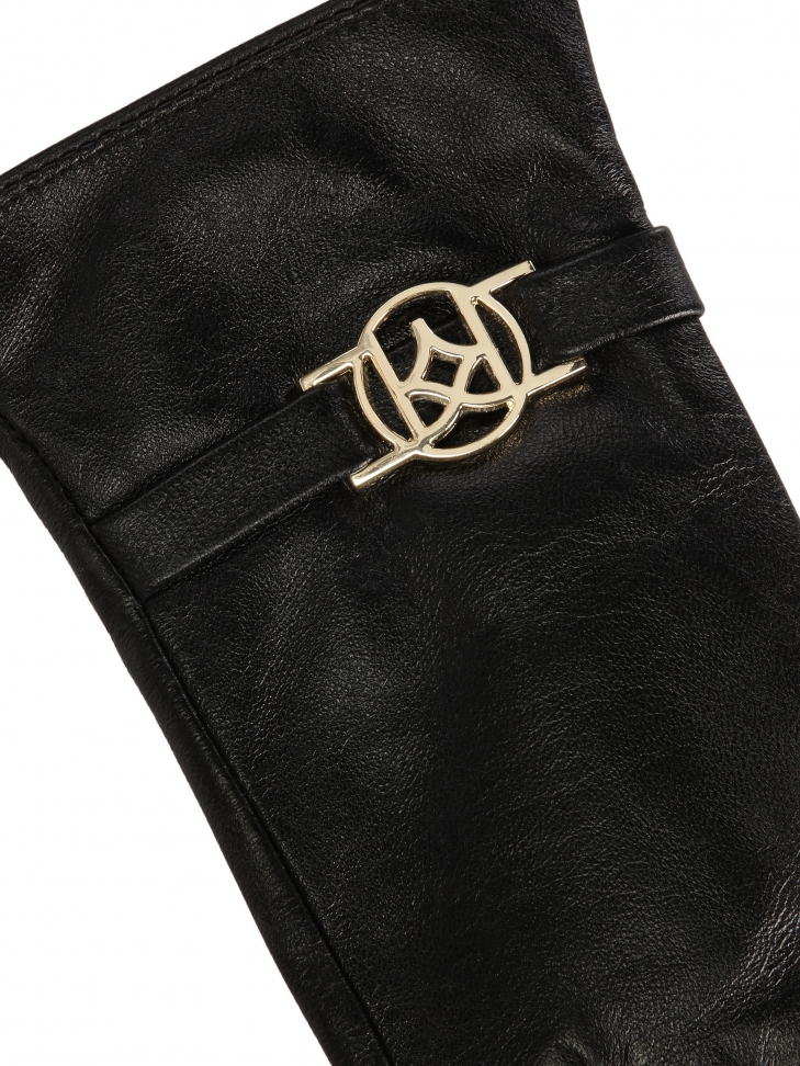 Guanti in pelle nera con cinturino monogrammato ELMORE