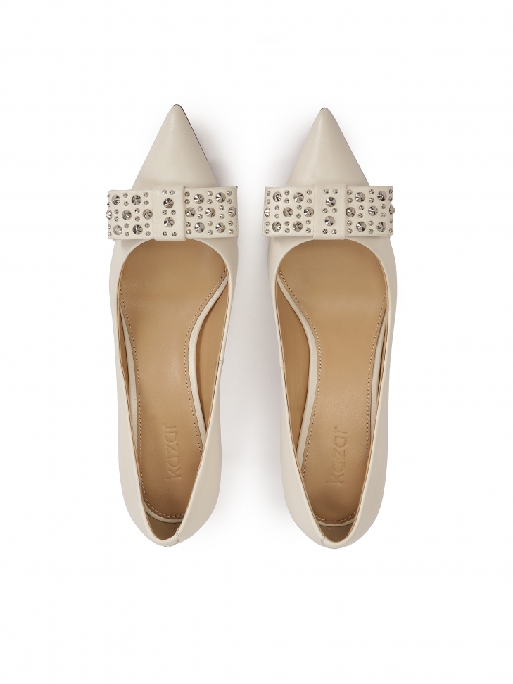 Décolleté con fiocco di strass color crema ALYSSA