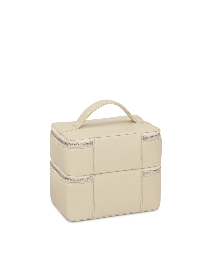 Borsa per il trucco in pelle con specchio e porta pennelli DAISY