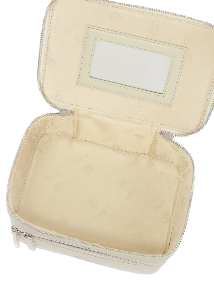 Borsa per il trucco in pelle con specchio e porta pennelli DAISY