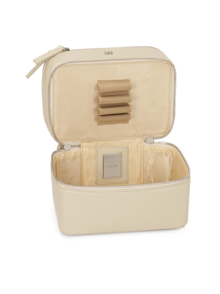 Borsa per il trucco in pelle con specchio e porta pennelli DAISY