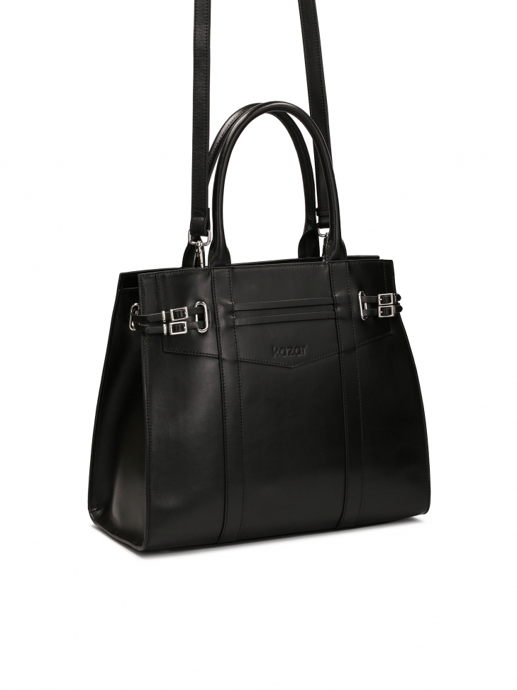 Borsa nera decorata con cinturini a fibbia TILMA