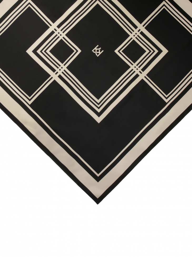 Sciarpa di seta nera con motivo beige FAYE