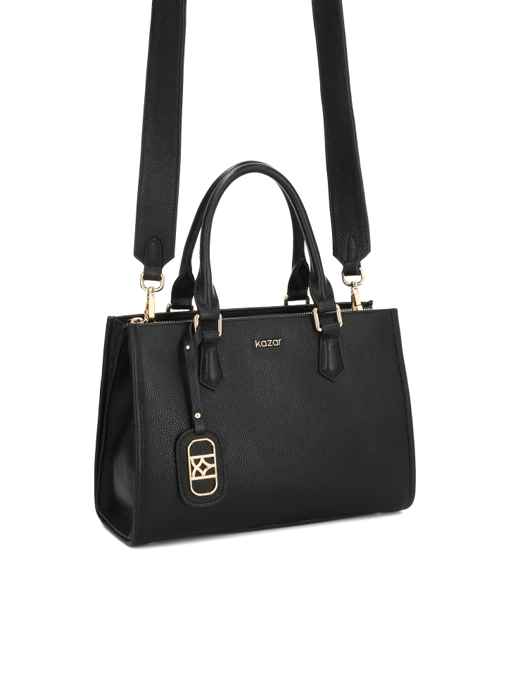 Borsa in pelle nera con tracolla staccabile e scomparto con serratura NAFI