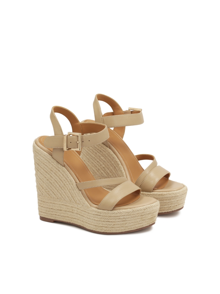 Sandali in pelle con tacco rivestito in corda BELLS