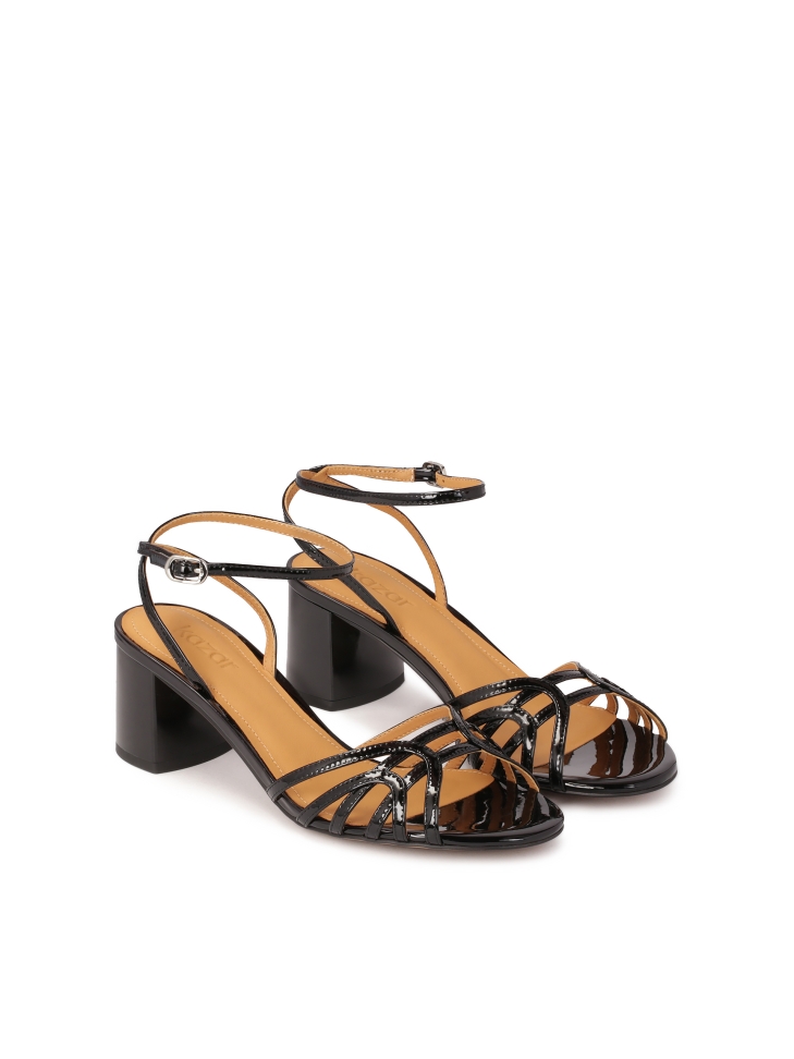 Sandali neri in vernice con cinturini sottili ANGELA