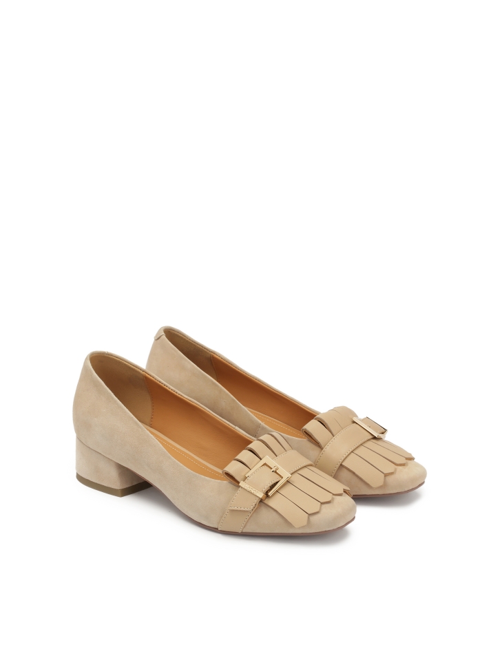 Décolleté basse in camoscio e pelle liscia ESTELLE