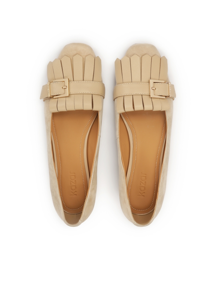 Décolleté basse in camoscio e pelle liscia ESTELLE