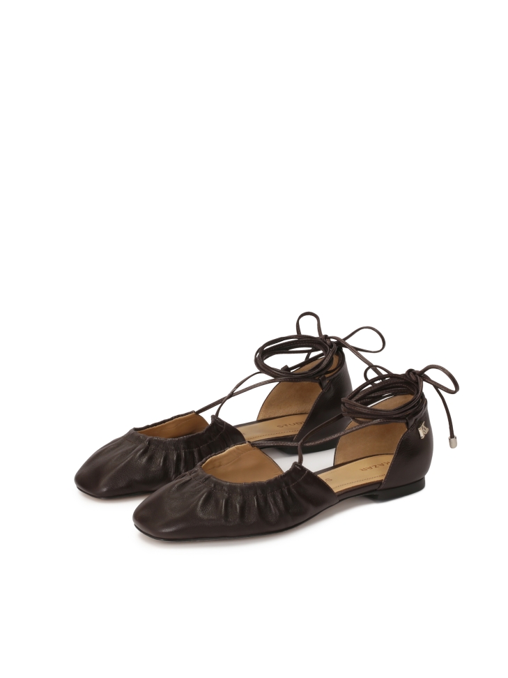 Ballerine marrone scuro con tomaia increspata di grande effetto KS SOLEIL