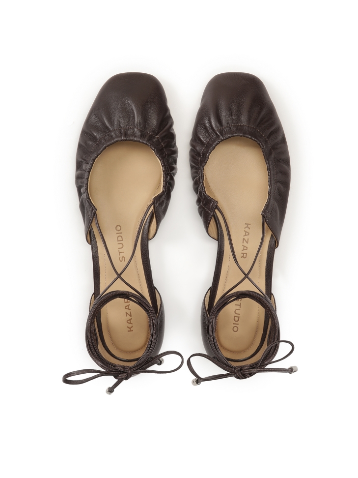 Ballerine marrone scuro con tomaia increspata di grande effetto KS SOLEIL