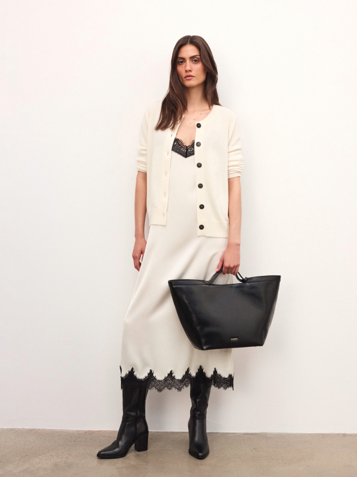 Elegante borsa in pelle nera con logo in oro RILEY