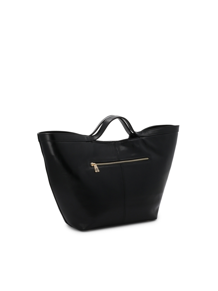 Elegante borsa in pelle nera con logo in oro RILEY