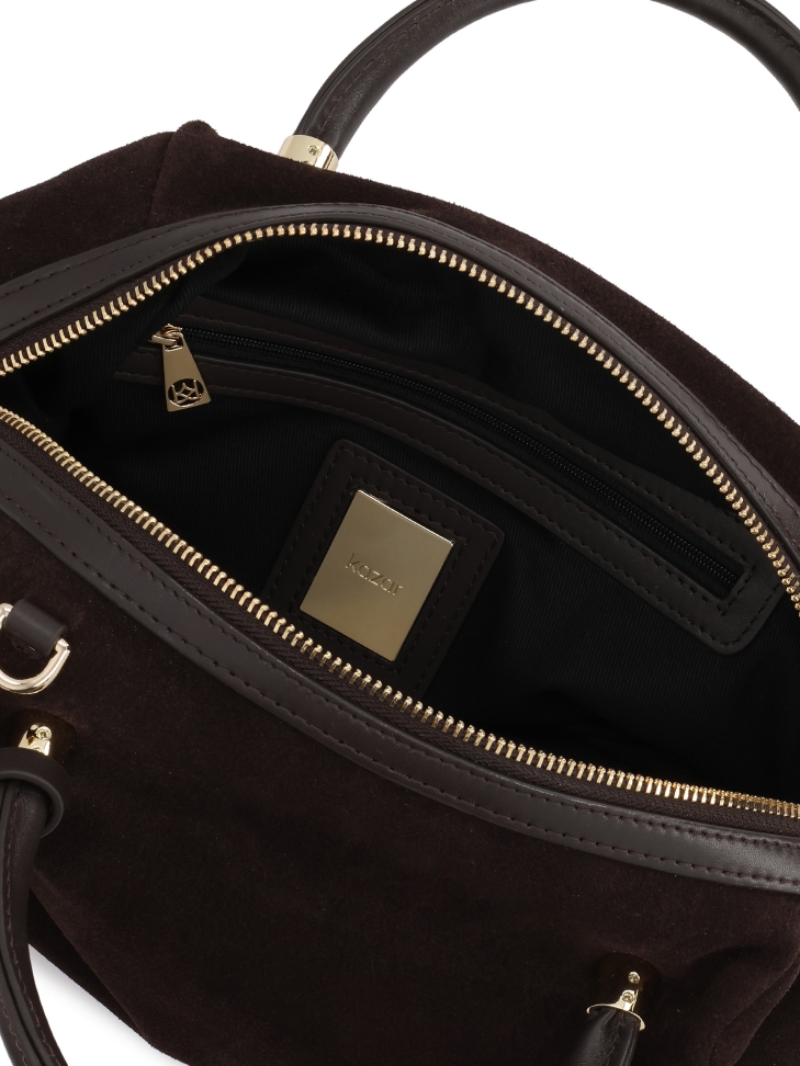 Borsetta in pelle scamosciata e vera pelle marrone con portachiavi WENNY