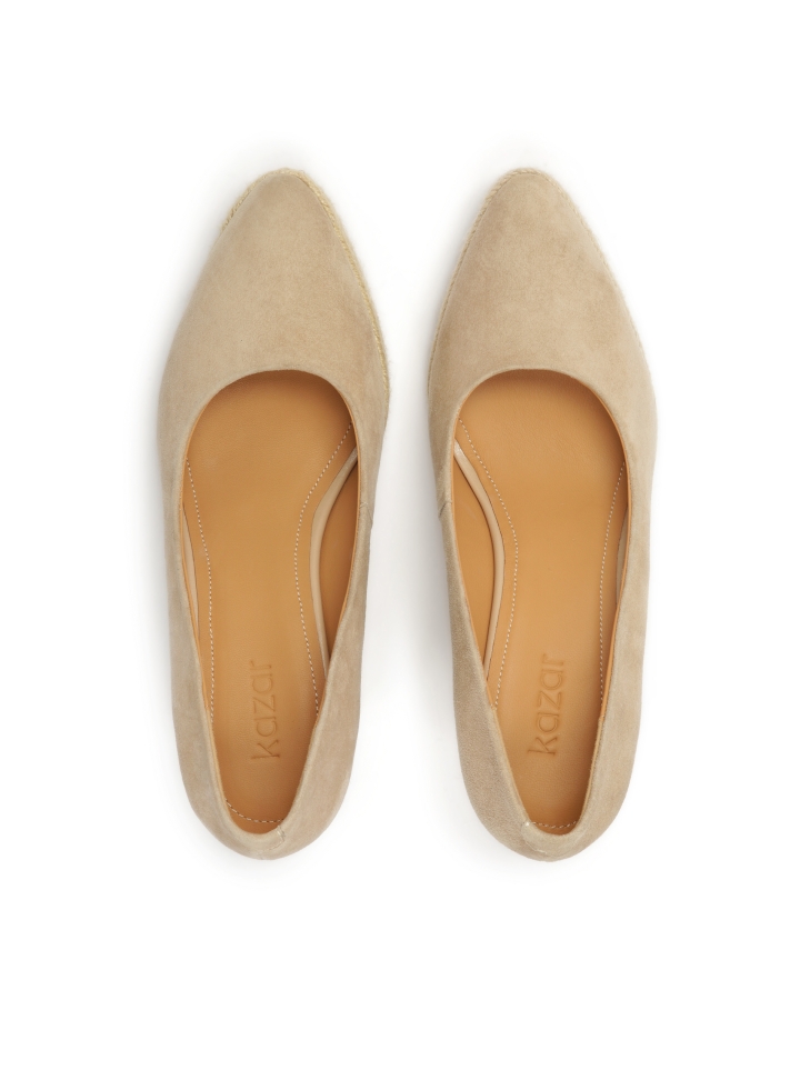 Décolleté in camoscio beige con tacco a zeppa OLYMPE