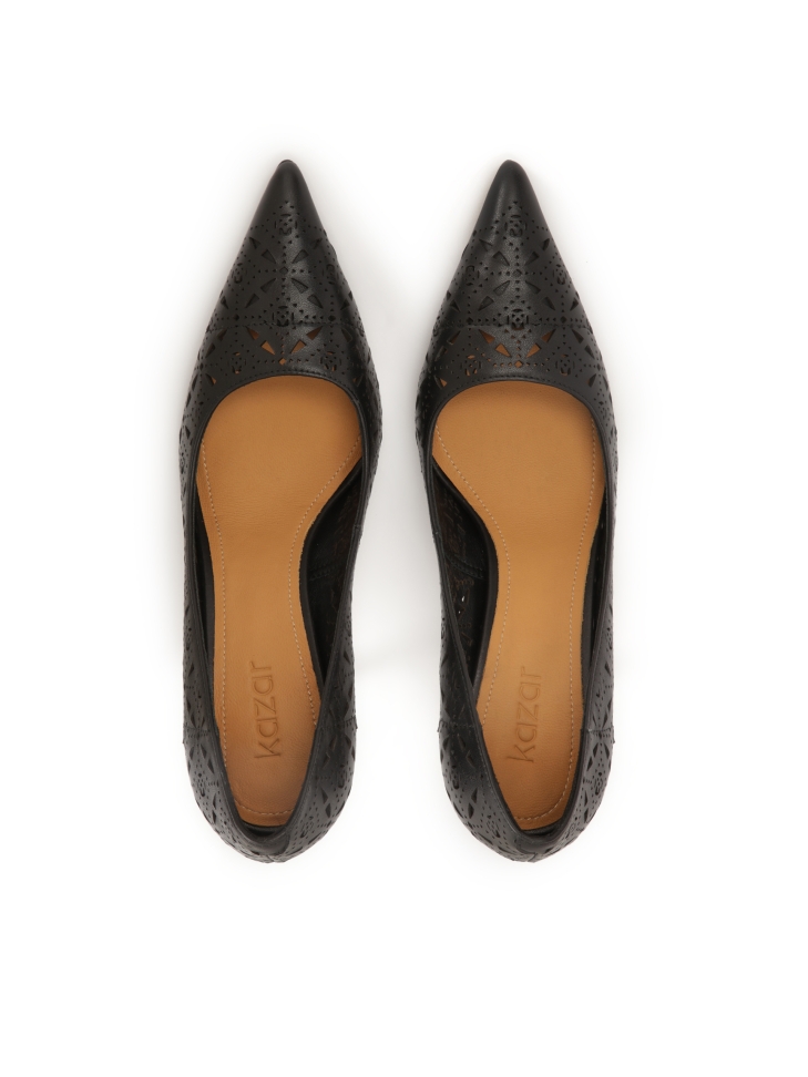 Décolleté in pelle nera traforata MARISOL