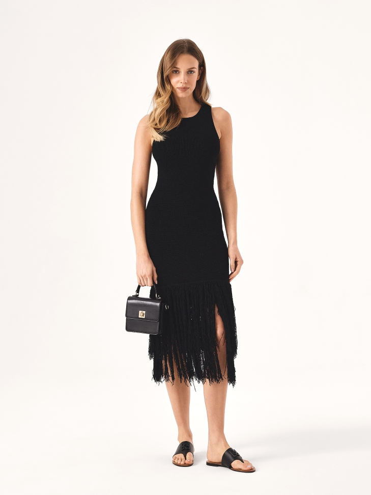 Infradito in pelle nera con cinturino largo CITRINE