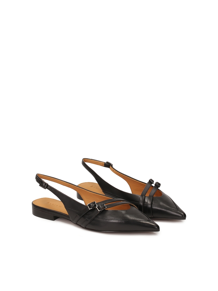Décolletés flat slingback in pelle nera AMY