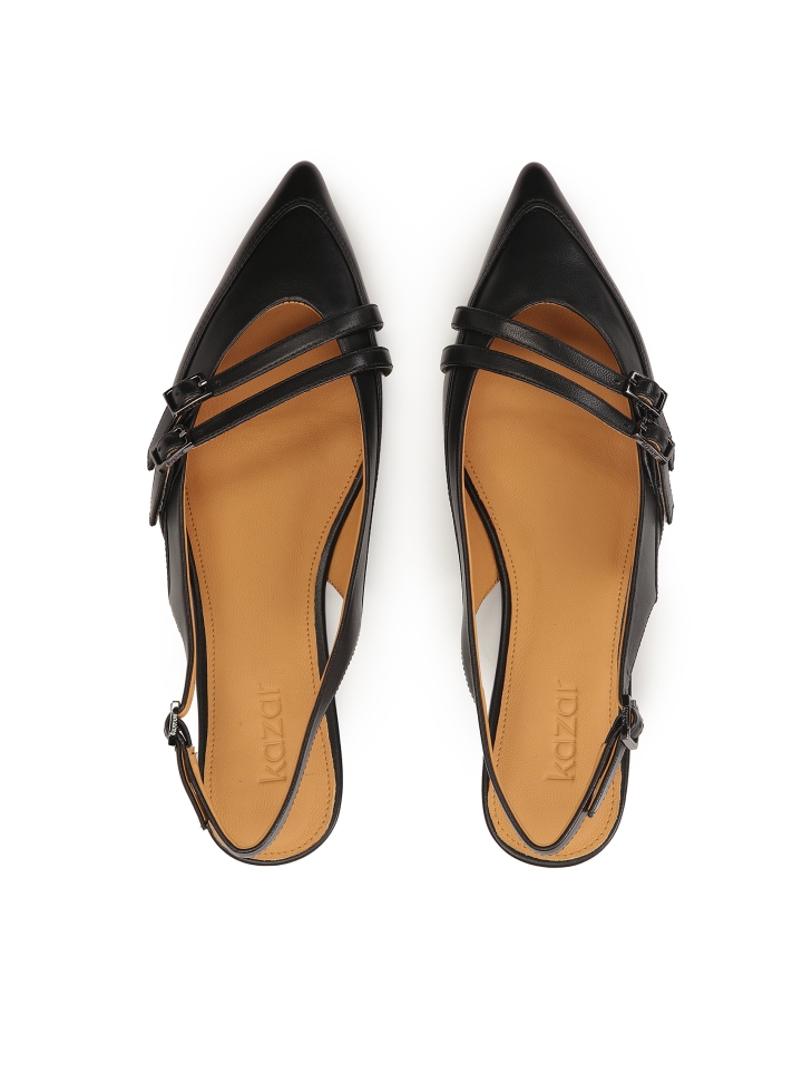 Décolletés flat slingback in pelle nera AMY