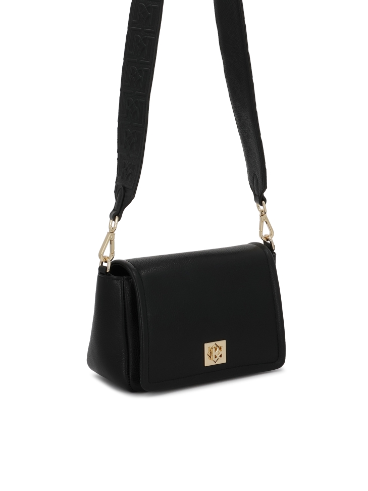 Borsetta piccola in pelle nera con patta ZIRELIA