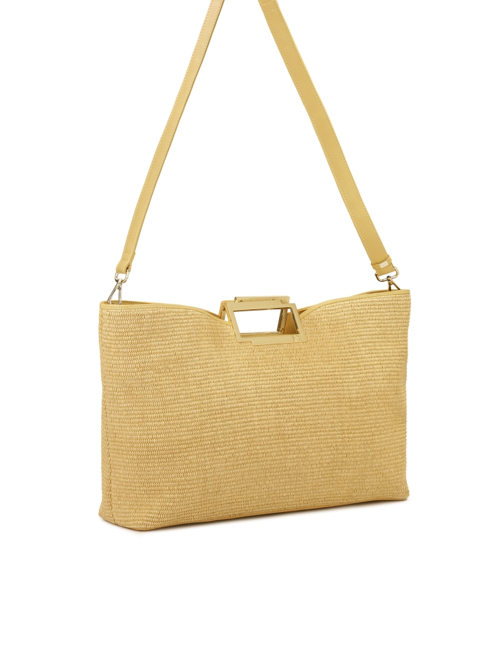 Borsa in rafia beige con manici costruiti AUDREY