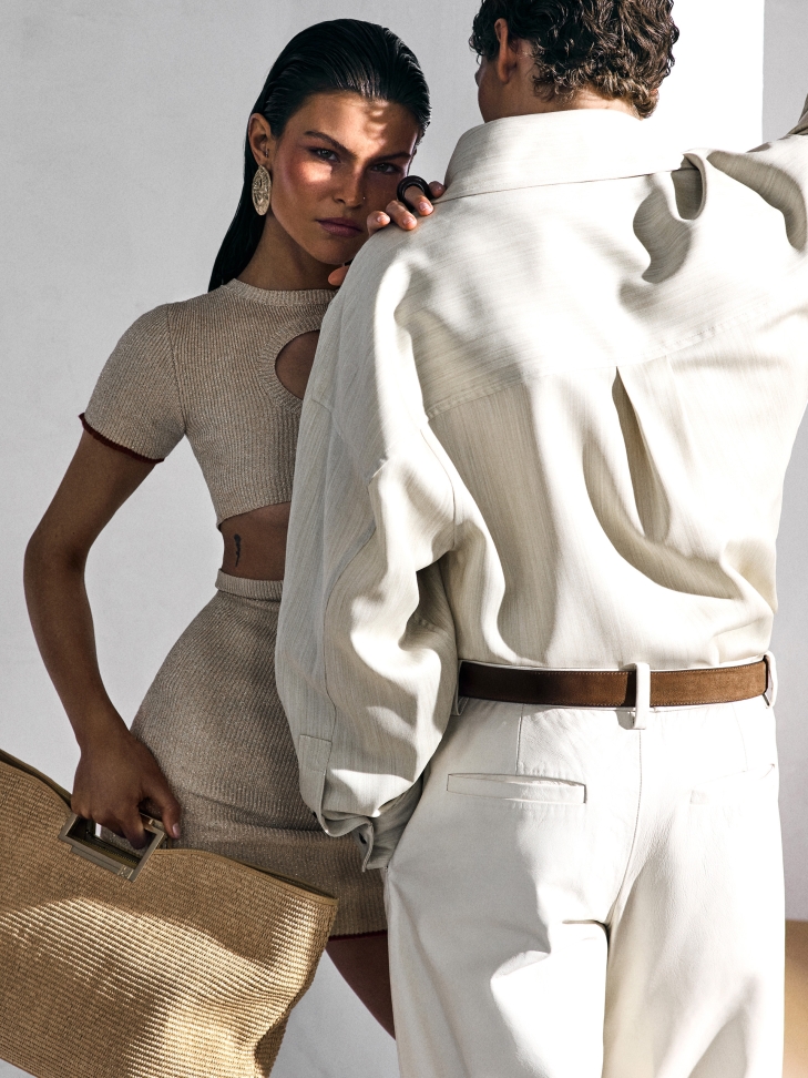 Borsa in rafia beige con manici costruiti AUDREY