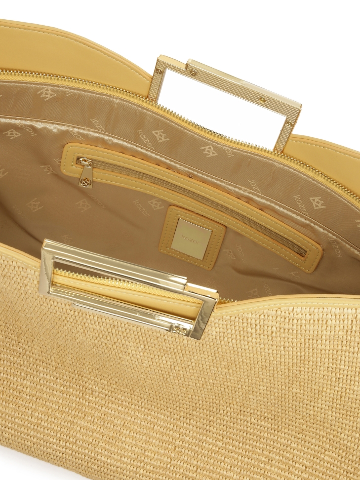 Borsa in rafia beige con manici costruiti AUDREY