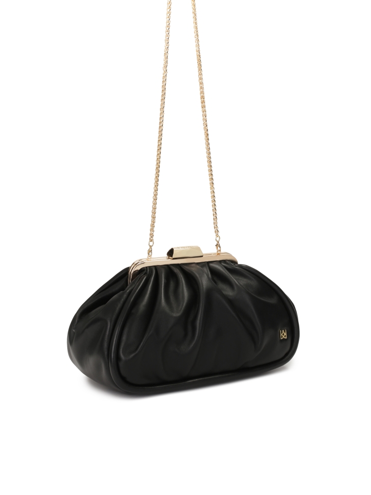 Borsa in pelle nera con struttura in metallo CATH
