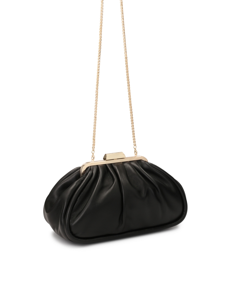 Borsa in pelle nera con struttura in metallo CATH