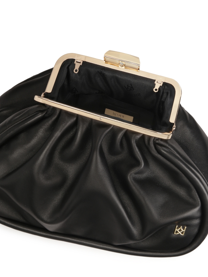 Borsa in pelle nera con struttura in metallo CATH
