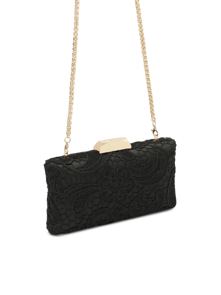 Elegante pochette nera ricoperta di guipure CARI