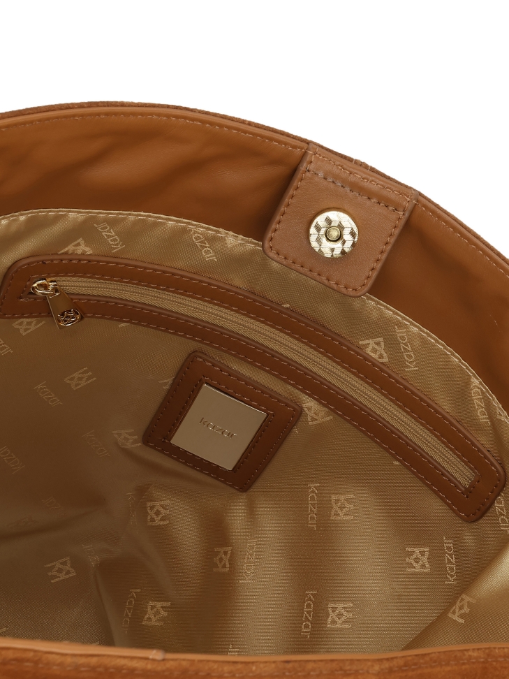 Borsa in pelle scamosciata di colore marrone chiaro con impugnatura a mano JERRIAR