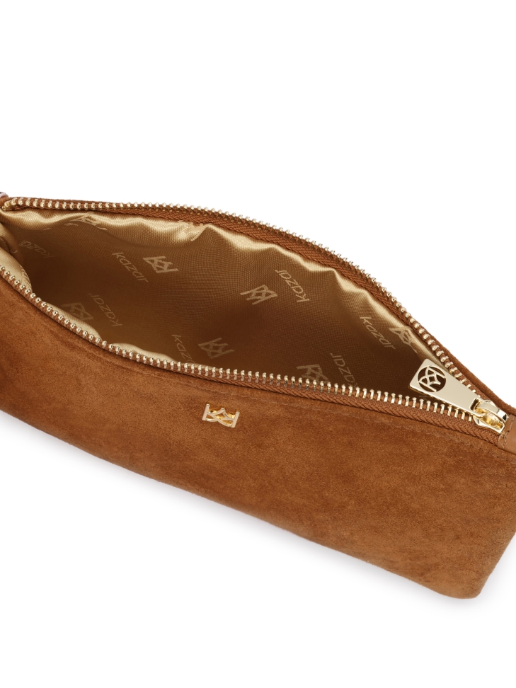 Borsa in pelle scamosciata di colore marrone chiaro con impugnatura a mano JERRIAR