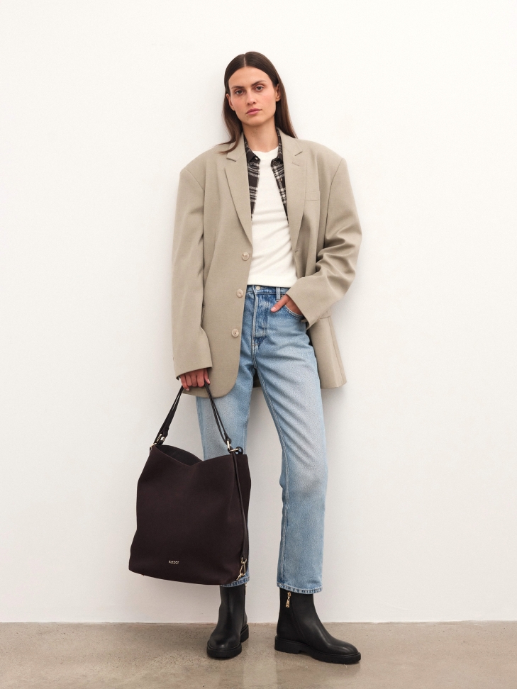 Borsa in camoscio naturale marrone dal design minimalista JERRIAR