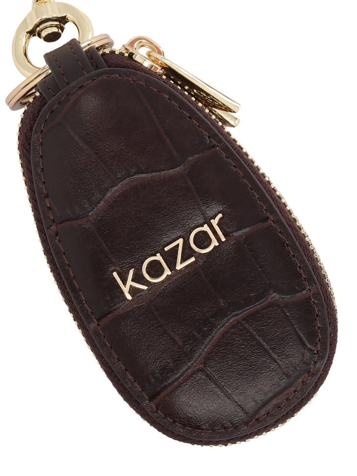 Custodia per chiavi in pelle marrone con motivo in rilievo  MORRILL