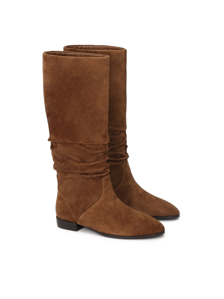 Stivali marroni con tomaia increspata ELAINA