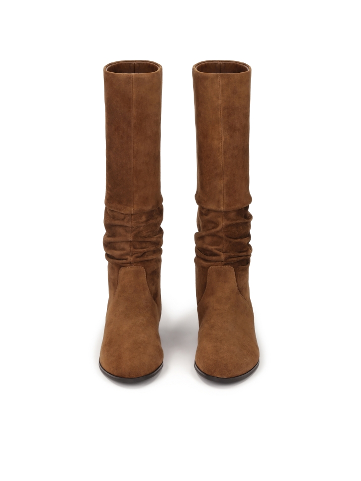Stivali marroni con tomaia increspata ELAINA