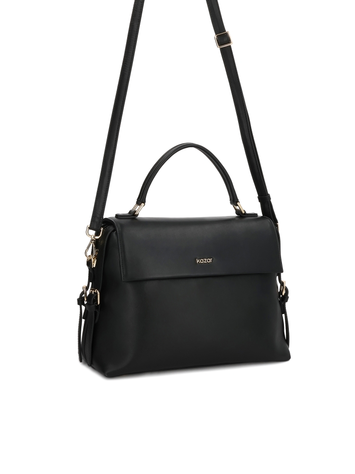 Borsa nera a trapezio con patta e impugnatura  FIORAYA