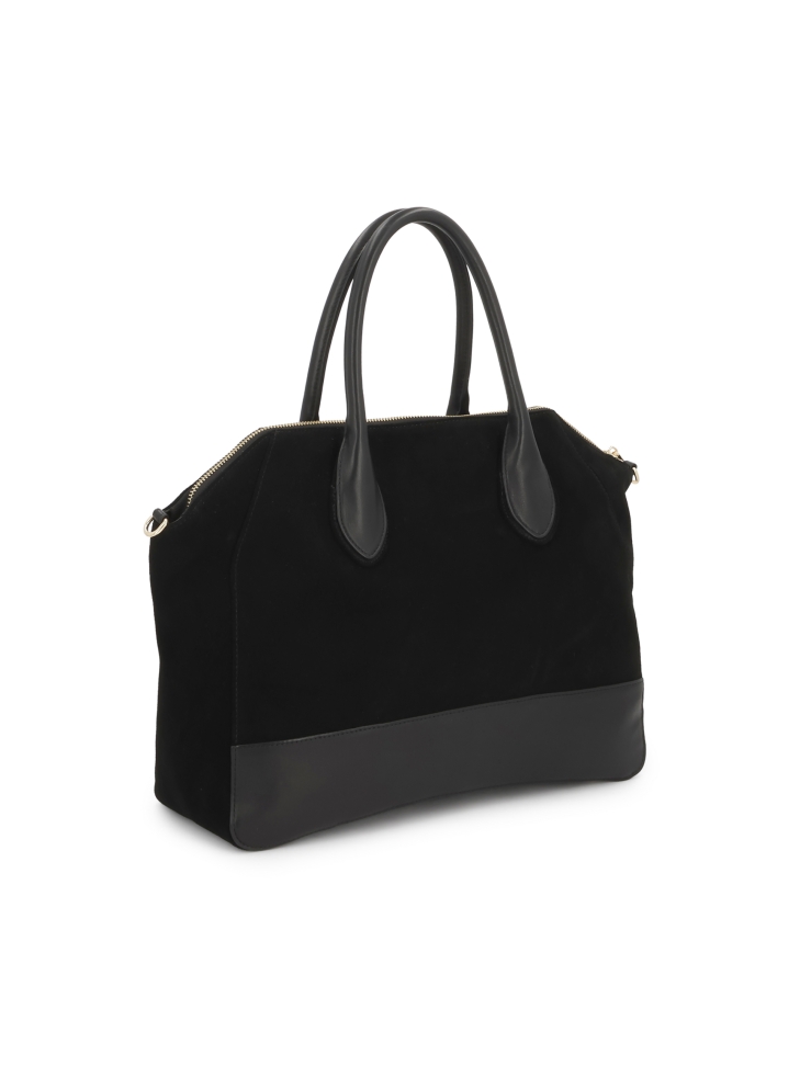 Borsa in pelle scamosciata nera con manici e tracolla AVIELLE