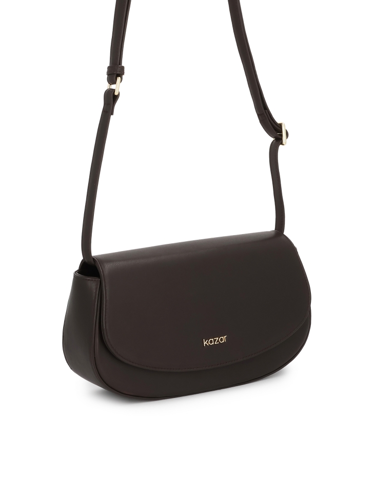 Borsa rigida marrone con tracolla NALYA